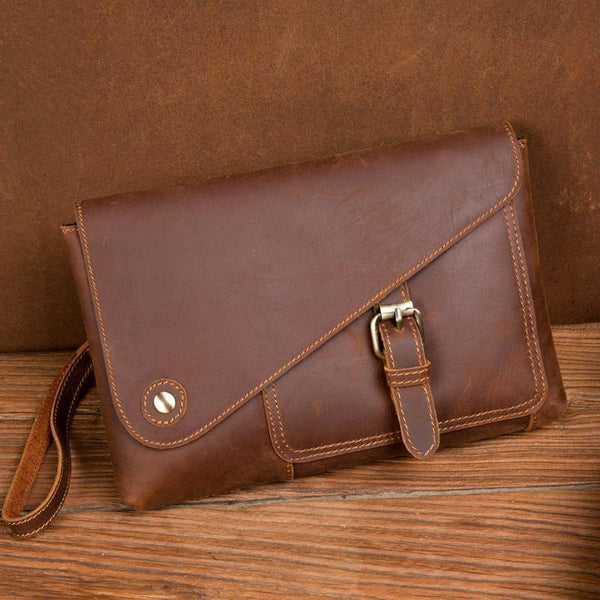 Brown Vintage Mens long Wallet Large Wristlet Wallet Cool Clutch Wallet Envelope Wallet for Men - iwalletsmen