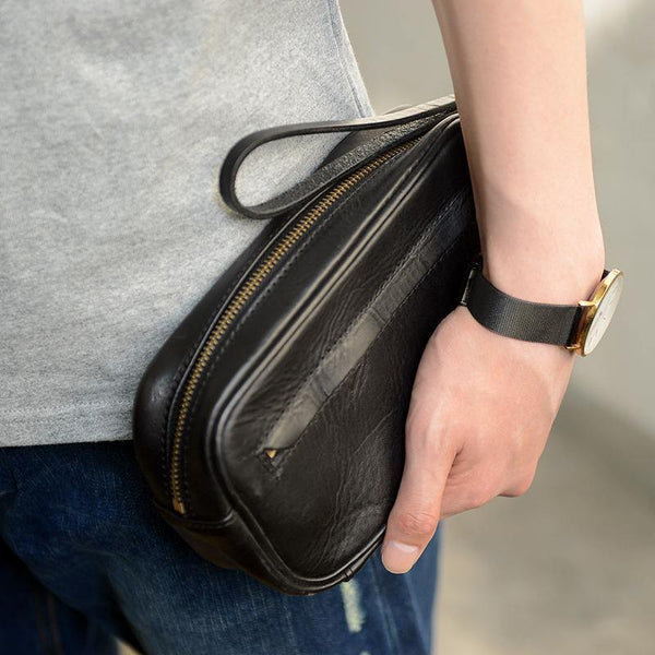 Coffee Cool Leather Mens Long Wallets Large Zipper Wallets Black Wristlet Clutch Vintage Clutch Purse For Men - iwalletsmen