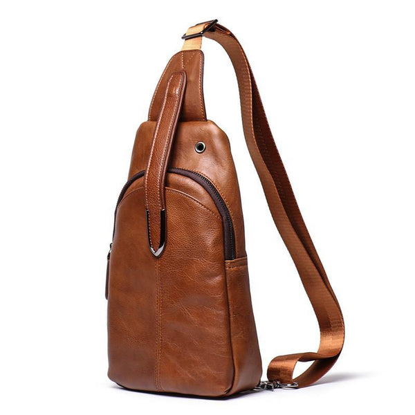 Top Brown Leather Men's Sling Bag Sling Pack Chest Bag One Shoulder Backpack For Men - iwalletsmen