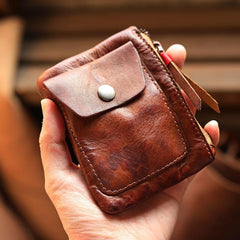 Cool Brown Leather Mens Card billfold Wallet Coin Holder Black Change Pouch For Men - iwalletsmen