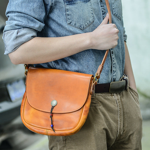 Tan Casual Handmade Mens 8 inches Small Side Bag Messenger Bag Coffee Courier Bag For Men - iwalletsmen