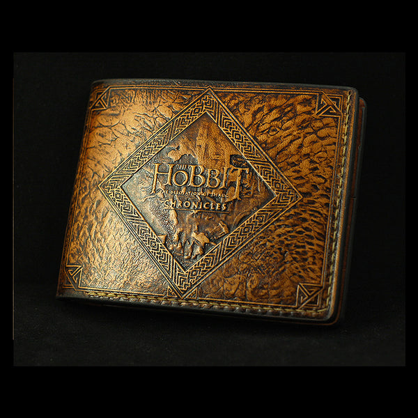 Handmade Leather Tooled Hobbit2 Mens billfold Wallet Cool Leather Wallet Slim Wallet for Men
