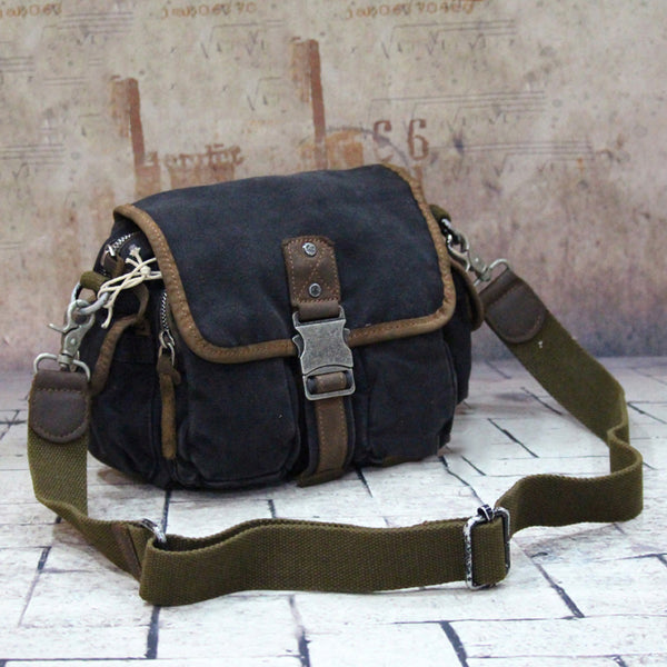 Canvas Black Mens Khaki Messenger Bags Small Postman Bag Canvas Courier Bag For Men - iwalletsmen