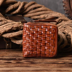 Handmade Leather Mens Cool Wallet Men Braided Wallets Zipper Wallet for Men
