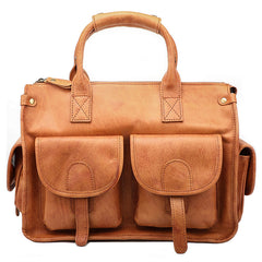 Vintage Light Brown Mens Leather Briefcase Work Handbag Brown 13'' Computer Briefcase For Men - iwalletsmen