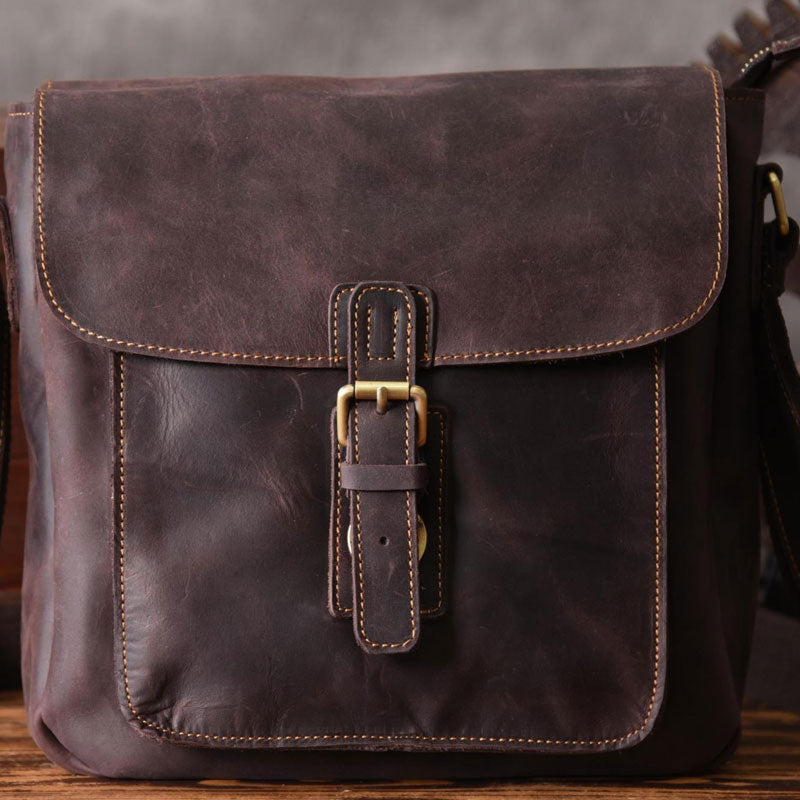 Handmade Leather Mens Cool Shoulder Bag Messenger Bag Chest Bag Bike Bag Cycling Bag for men