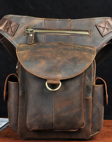 Cool Dark Brown Leather Mens Drop Leg Bag Belt Pouch Small Side Bag Sh ...