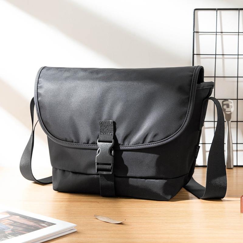 Cool Black Mens 10 inches Nylon Cloth Side Bag Black Messenger Bags Postman Bag for Men - iwalletsmen