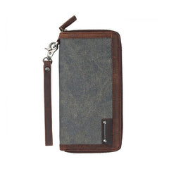 Casual Black Canvas Leather Men's Long Wallet Bifold Around Zip Wallets Clutch Purse For Men - iwalletsmen