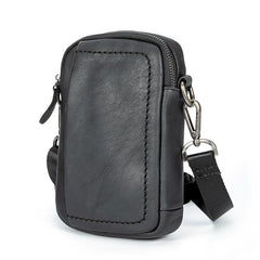 Black Mini Leather Mens Side Bag Black Messenger Bags Postman Bag Courier Bag for Men - iwalletsmen