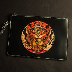Cool Handmade Tooled Leather Monster Clutch Wallet Wristlet Bags Clutch Purse For Men - iwalletsmen