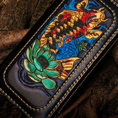 Handmade Leather Carp Mens Chain Biker Wallet Cool Leather Wallet Long Phone Wallets for Men