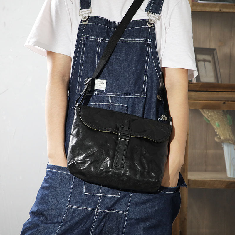 Vintage Coffee LEATHER MEN'S Side BAG 10 inches Courier Bag MESSENGER BAG CHEST BAG Black Postman BAG FOR MEN - iwalletsmen