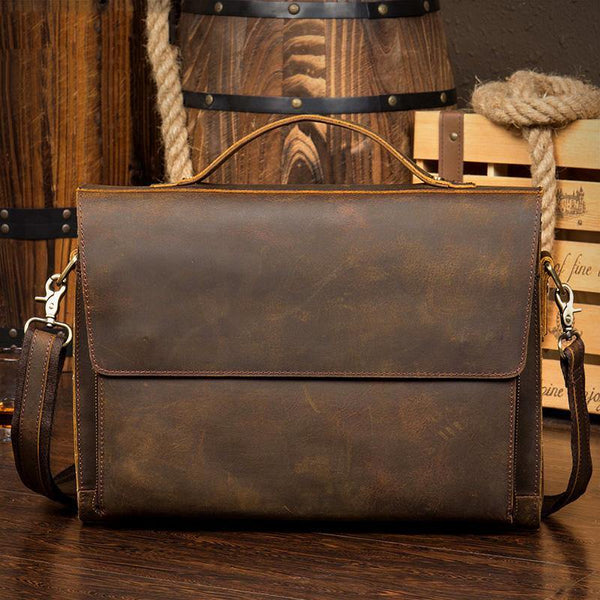 Leather Mens 14 inches Brown Briefcase Laptop Bag Business Bags Work Bags for Men - iwalletsmen