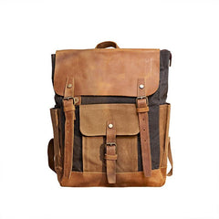 Canvas Leather Mens Backpack 15 inches Travel Backpacks Satchel Backpack Canvas School Backpack for Men - iwalletsmen