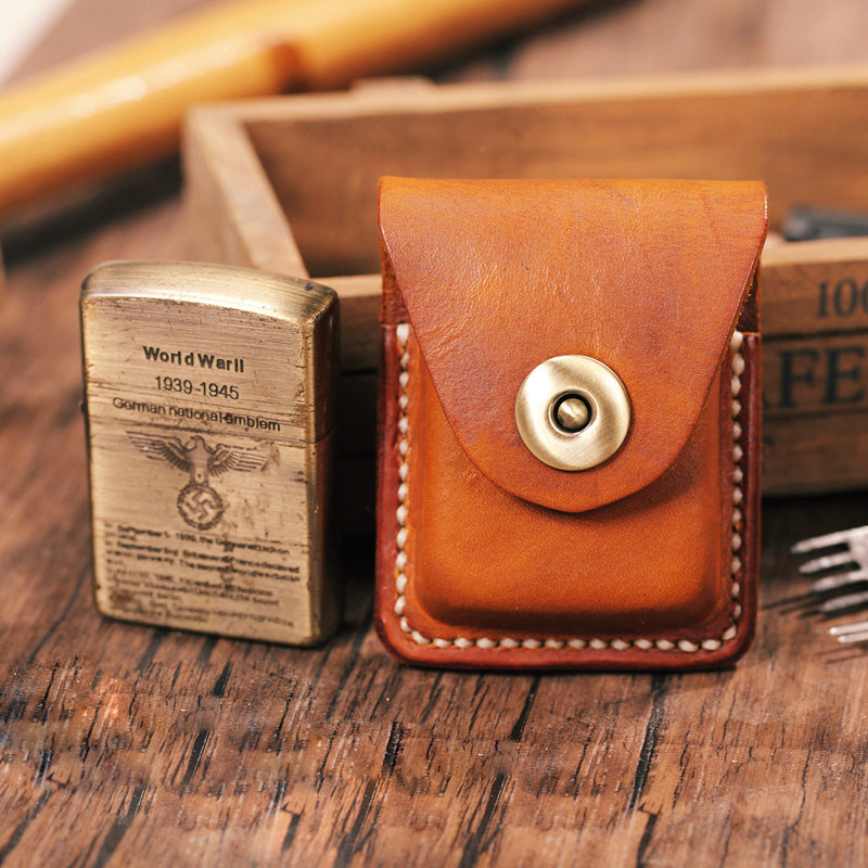 Handmade Light Brown  Leather Mens Zippo Lighter Case With Belt Loop Zippo  Standard Lighter Holders For Men - iwalletsmen