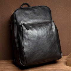 Fashion Black Mens Leather 15-inches Computer Backpack Black Travel Backpacks School Backpacks for men - iwalletsmen