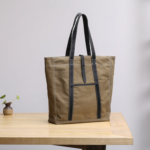 Canvas Leather Mens Womens Gray Tote Bag Handbag Tote Bag Shoulder Bag Tote Purse For Men - iwalletsmen