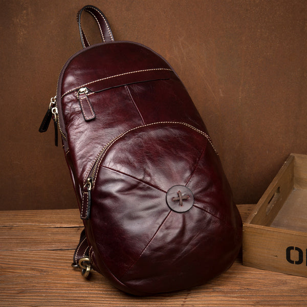 Brown Fashion Mens Leather 11-inches Large Backpacks Red Wine Travel Backpacks School Backpacks for men - iwalletsmen