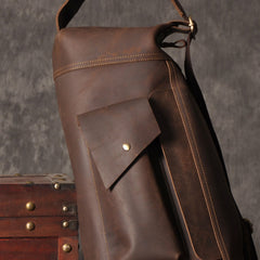 Genuine Leather Mens Cool Chest Bag Sling Bag Crossbody Bag Travel Bag Hiking Bag for men