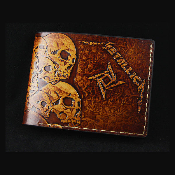 Handmade Leather Tooled Metallica Mens billfold Wallet Cool Leather Wallet Slim Wallet for Men