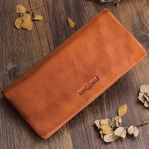 Handmade Leather Mens Cool Long Leather Wallet Bifold Clutch Wallet for Men - iwalletsmen