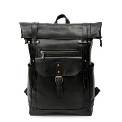Black Mens Leather 15 inches Large School Laptop Backpack Brown Travel Backpacks for Men - iwalletsmen