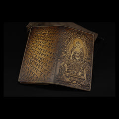 Handmade Leather Tooled Shakya Muni Buddhism Mens Long Wallet Cool Leather Wallet Clutch Wallet for Men