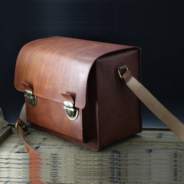 Handmade Vintage Coffee Leather Mens Camera Shoulder Bags Camera Messenger Bag for Men - iwalletsmen