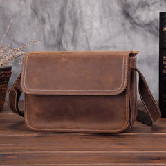 Brown Cool Leather Small Messenger Bag Satchel Postman Bag Coffee Side Bag Courier Bag For Men - iwalletsmen