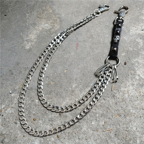 Badass Mens Skull Double Stainless steel Key Chain Long Pants Chain Wallet Chain For Men - iwalletsmen