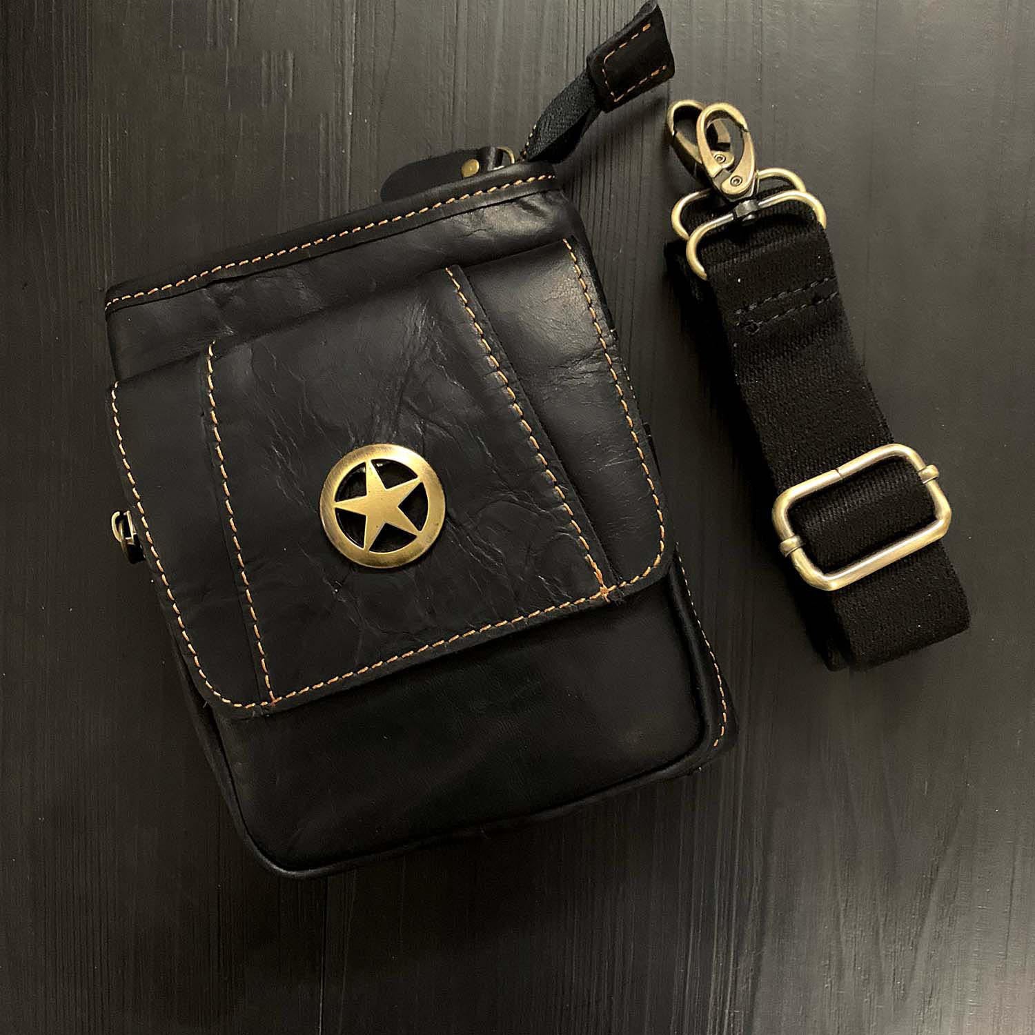 Cool Black Leather Men's Biker Belt Pouch Belt Bag Black Small Biker Side Bag For Men - iwalletsmen