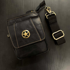 Cool Black Leather Men's Biker Belt Pouch Belt Bag Black Small Biker Side Bag For Men - iwalletsmen