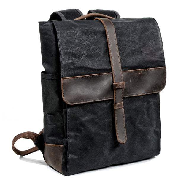Cool Canvas Leather Mens Large Waterproof Black 15‘’ Backpack Travel Backpack Khaki Computer Backpack for Men - iwalletsmen
