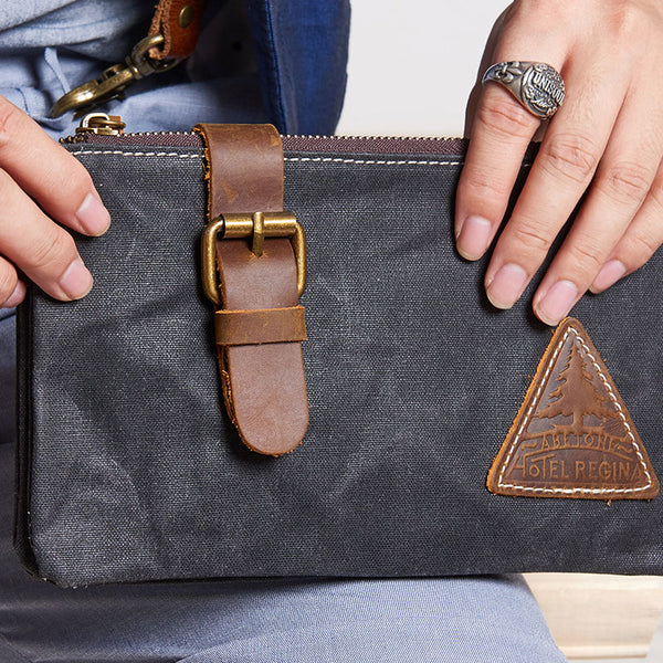 Cool Canvas Leather Mens Clutch Wallet Zipper Wristlet Bag Purse for Men - iwalletsmen