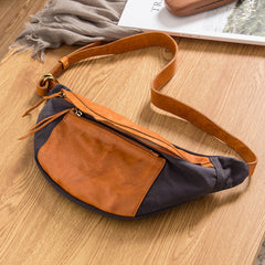 Canvas Leather Mens Sling Bag Dark Gray Chest Bag One Shoulder Backpack for Men - iwalletsmen