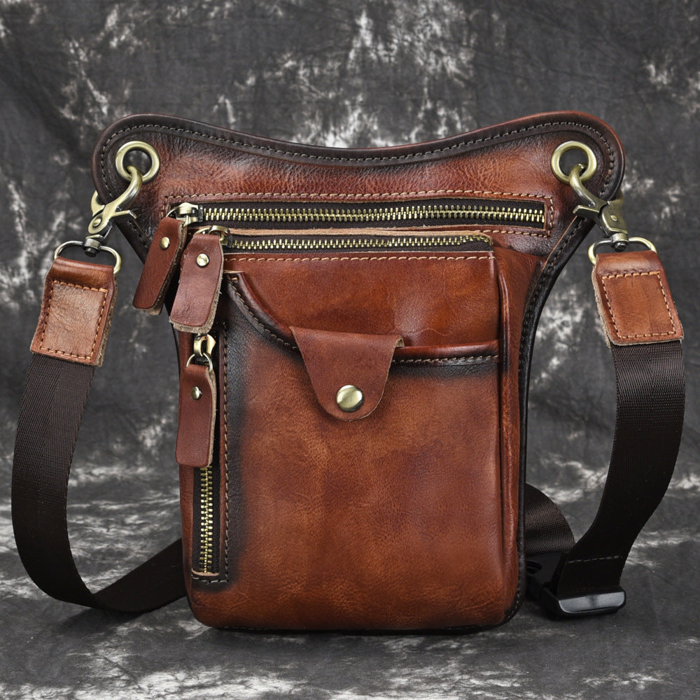 Vintage Brown Leather Men's CELL PHONE HOLSTER MINI SIDE BAG BELT POUCH Drop Leg Bag For Men - iwalletsmen