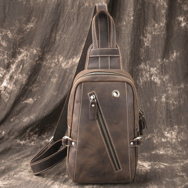 Best LEATHER MENS Sling Bags Sling Pack Vintage One Shoulder Backpack Chest Bag For Men - iwalletsmen