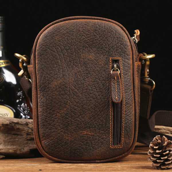 Badass Brown Leather Messenger Bag Men's Small Side Bag Mini Phone Bag Courier Bag For Men - iwalletsmen