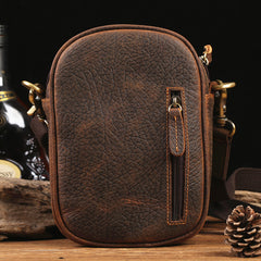 Badass Brown Leather Messenger Bag Men's Small Side Bag Mini Phone Bag Courier Bag For Men - iwalletsmen
