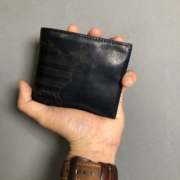 Handmade Leather Mens Cool Slim billfold Leather Wallet Men Small Wallets Bifold for Men