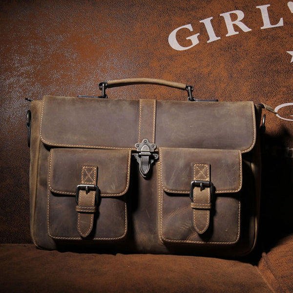 Handmade Leather Mens Cool Messenger Bag Work Bag Backpack Travel Bag Briefcase Bag for men