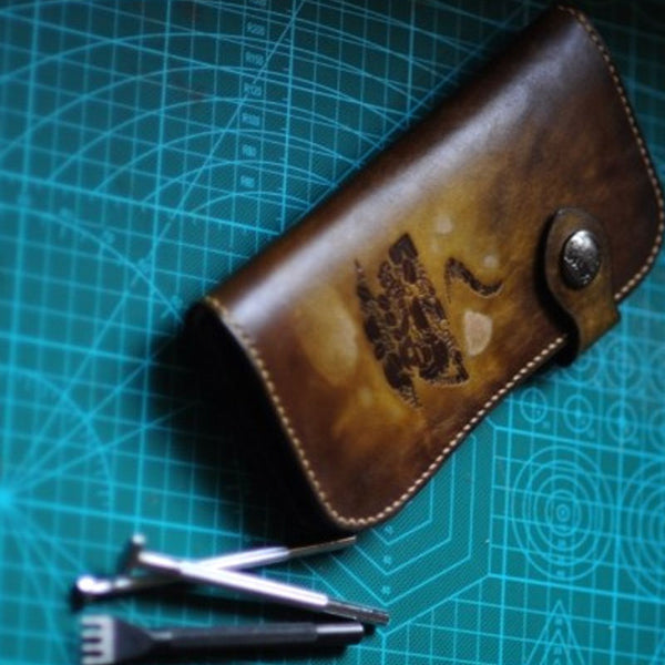 Handmade Tooled Mens Leather Long Biker Wallet Cool Long Chain Wallet for Men - iwalletsmen