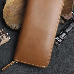 Handmade Leather Mens Cool Zipper Phone Travel Long Wallet Card Holder Card Slim Clutch Wallets for Men
