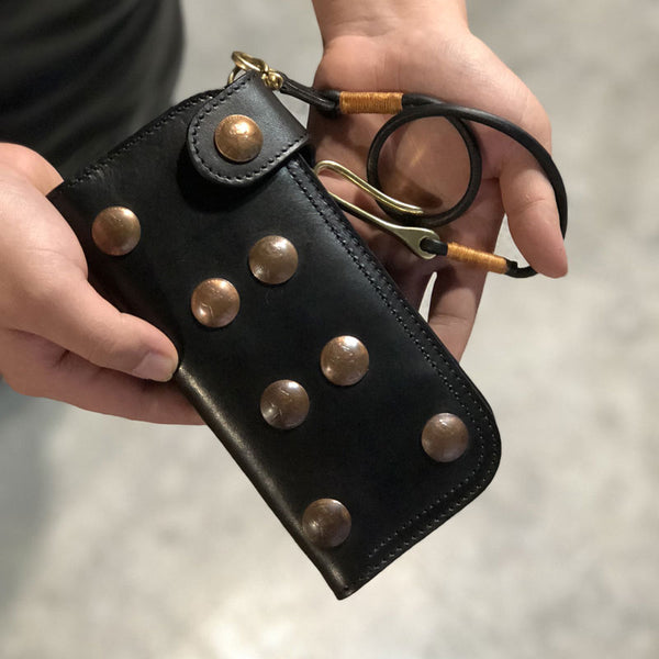 Handmade Leather Biker Wallet Long Mens Cool Chain Wallet Trucker Wallet with Chain