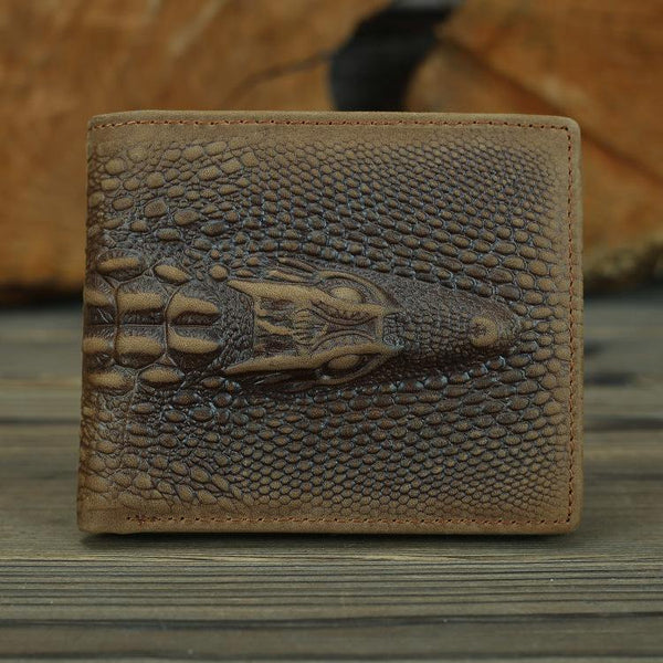 Cool Brown Crocodile Pattern Leather Bifold Small Wallet Leather Mens Brown Billfold Small Wallet Front Pocket Wallet For Men - iwalletsmen