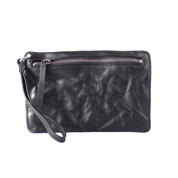 Cool Black Leather Mens Wristlet Wallets Zipper Clutch Wallet Coffee Wristlet Vintage Clutch Purse For Men - iwalletsmen