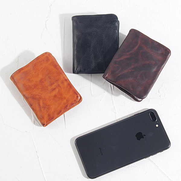 Handmade Leather Mens Cool Black billfold Wallets Small Wallet Men Bifold Wallets Front Pocket Wallet for Men - iwalletsmen