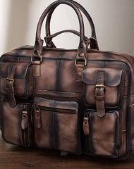 Cool Leather Men Vintage Briefcase 14inch Work Bags Handbag Shoulder Bags For Men - iwalletsmen