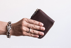 Genuine Leather Mens Cool billfold Leather Wallet Men Small Zipper Wallets Bifold for Men - iwalletsmen